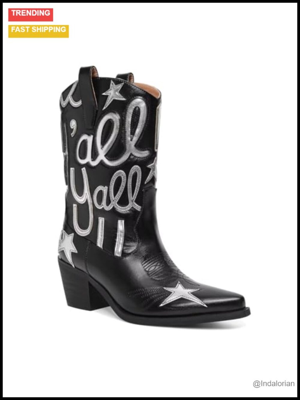 Faux Leather Western Cowgirl Boots Mid Calf Pointed Toe Pull On